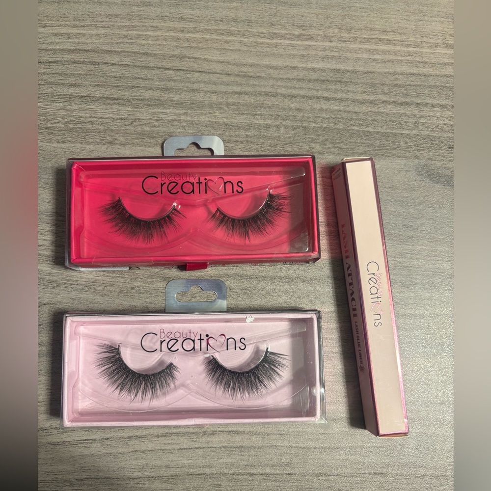 NWT Set of 3D Silk and 3D faux mink Lashes+Lash glue liner by Beauty Creations